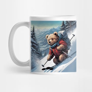 Teddy skiing down a hill in the snow Mug